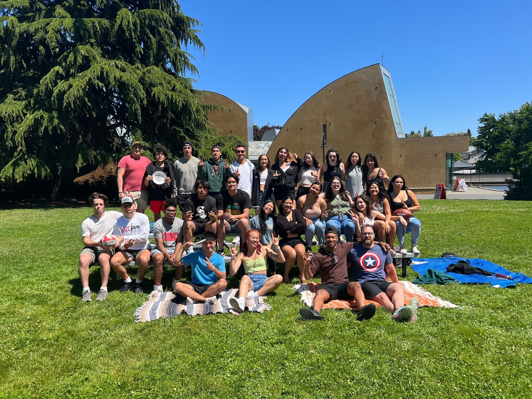 My Competitive Sports coworkers at our end-of-year staff party outside the chapel, after my first year at Seattle University UREC